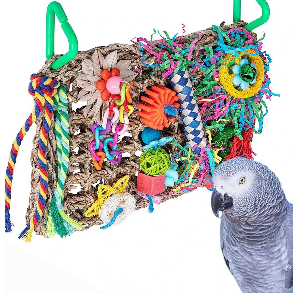 Parrot Bite Toy Grass Net Color Braided Tube Luffa Grass Silk Paper Bite Toy Cage Landscape Cross-border