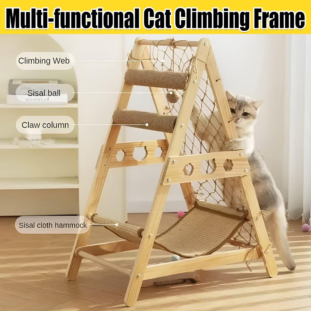 Multifunctional Cat Climbing Frame Hammock Scratching Post & Play Ball