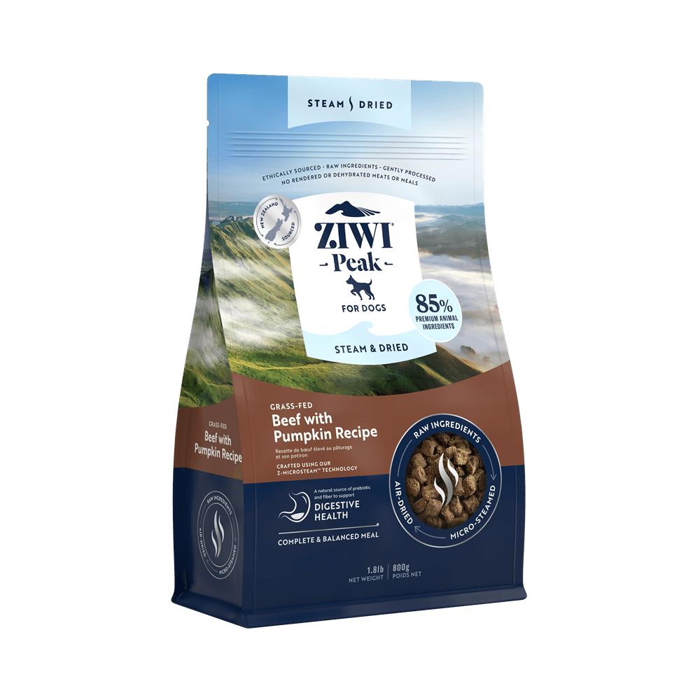 Ziwi Peak Steam Dried Dog Food Grass-Fed Beef with Pumpkin