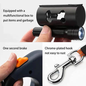 Dual Retractable Dog Leash with 360° Swivel and LED Flashlight