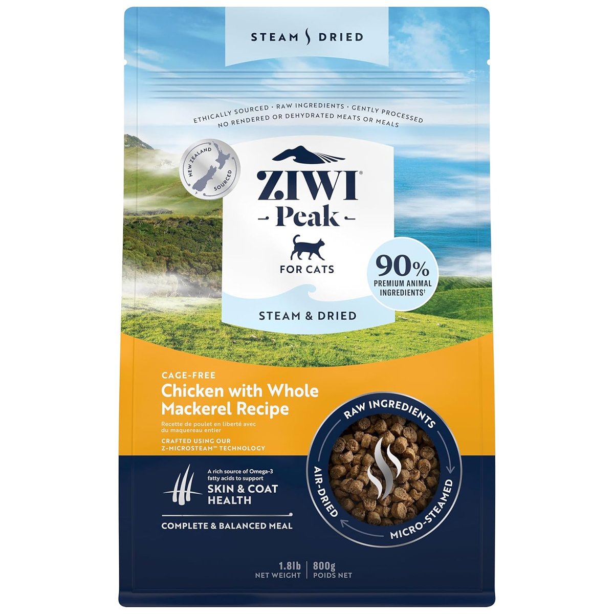 Ziwi Peak Steam Dried Cat Food Chicken with Whole Mackerel 800g/2.2kg