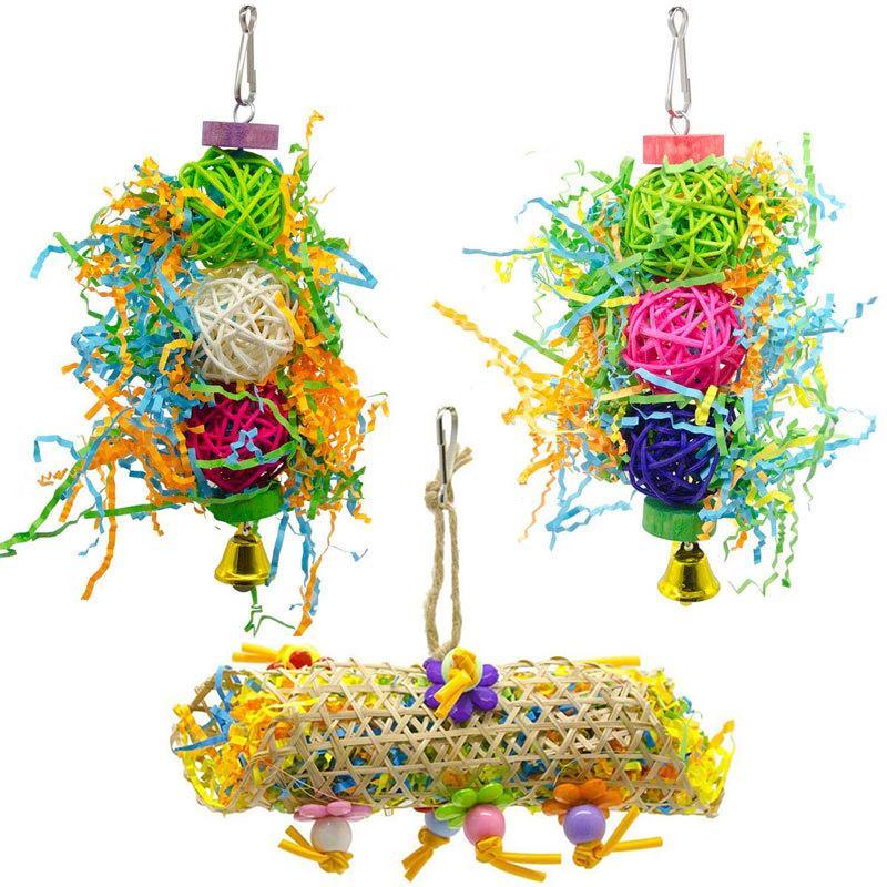 3PCS Bird Parrot Shredding Toys Hanging Cage