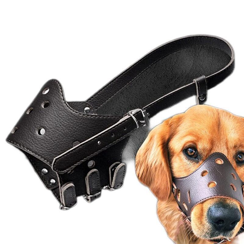 Adjustable Leather Pet Dog Mask Mouth Muzzle Anti Barking