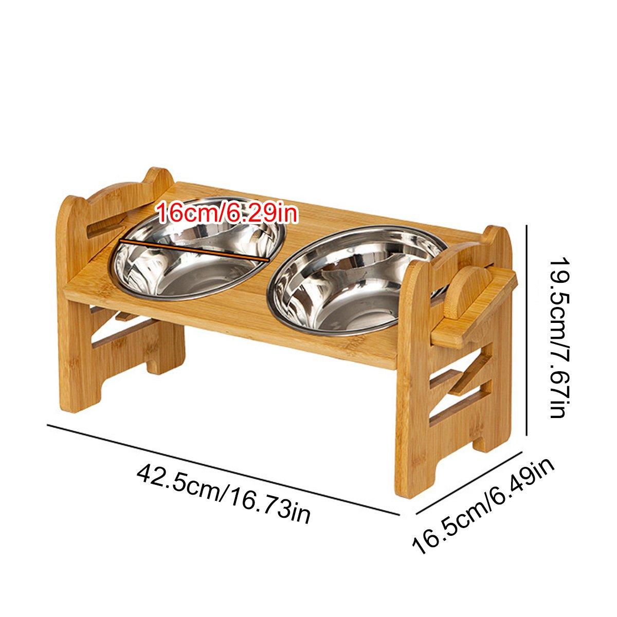 Adjustable Bamboo Pet Feeder with Stainless Steel Bowls