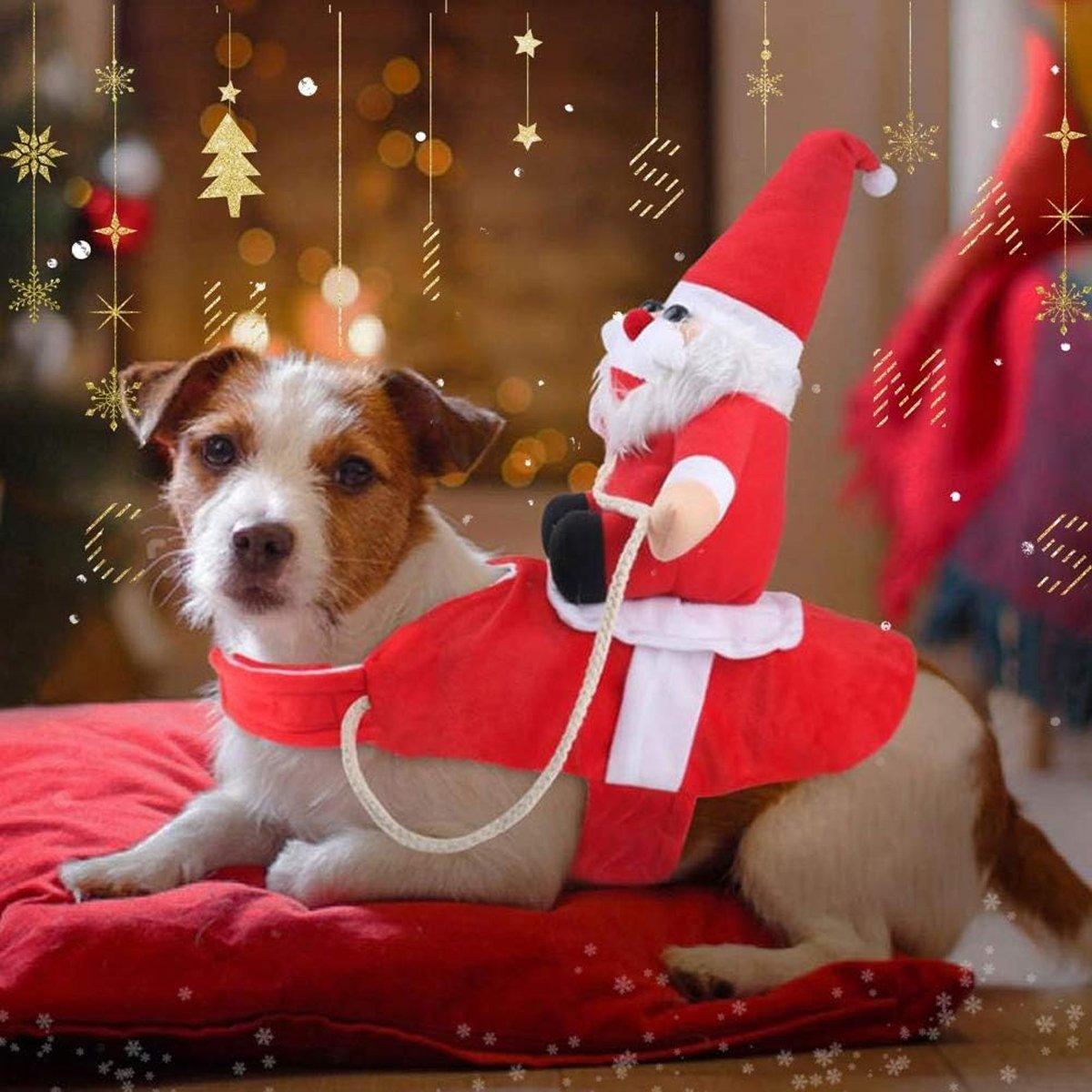 Santa Claus Pet Costume Dog Cat Funny Riding Suit Christmas Holiday Outfit Wear