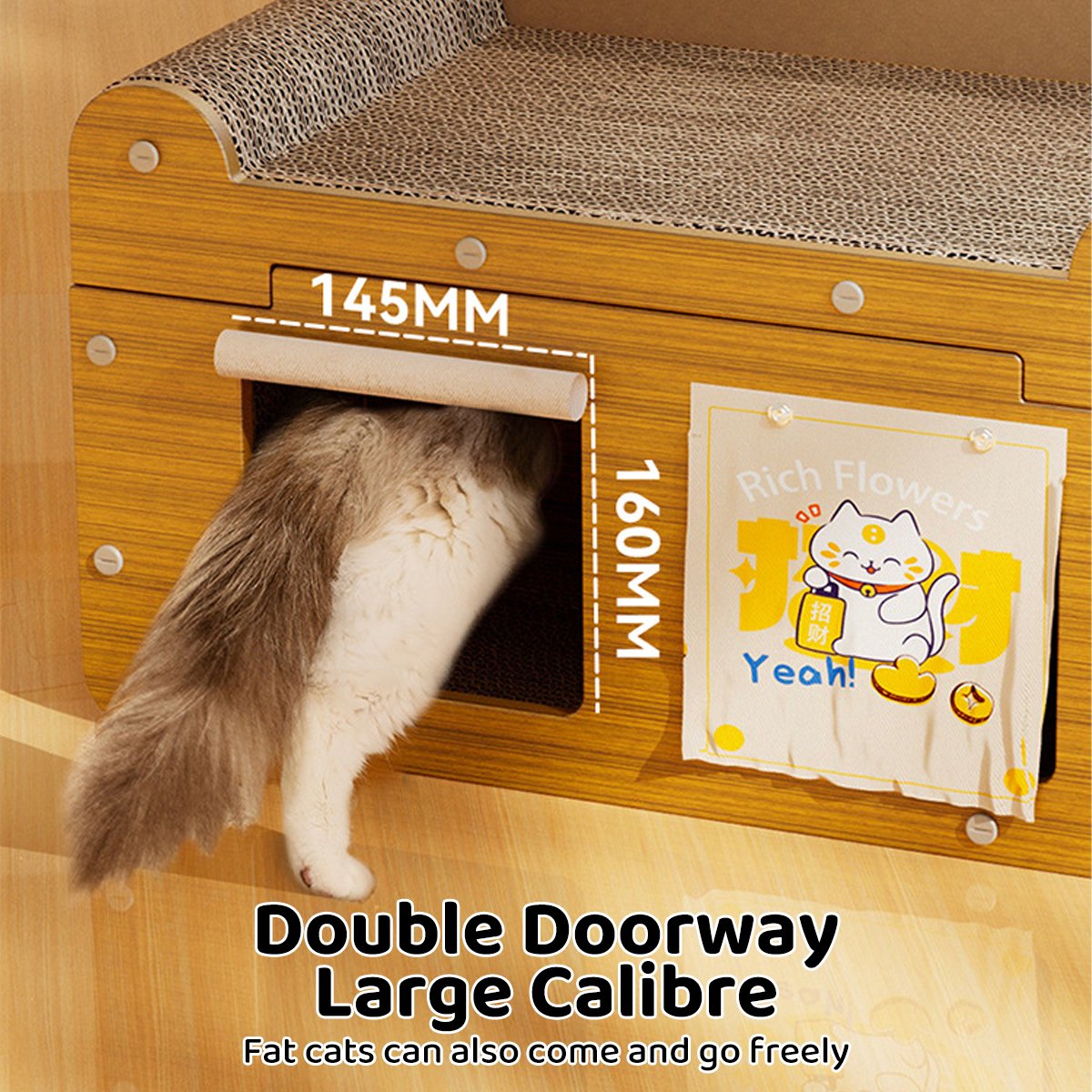 Two-door Corrugated Cat Scratch Board Toy With Door Curtain Double-layer Cat House