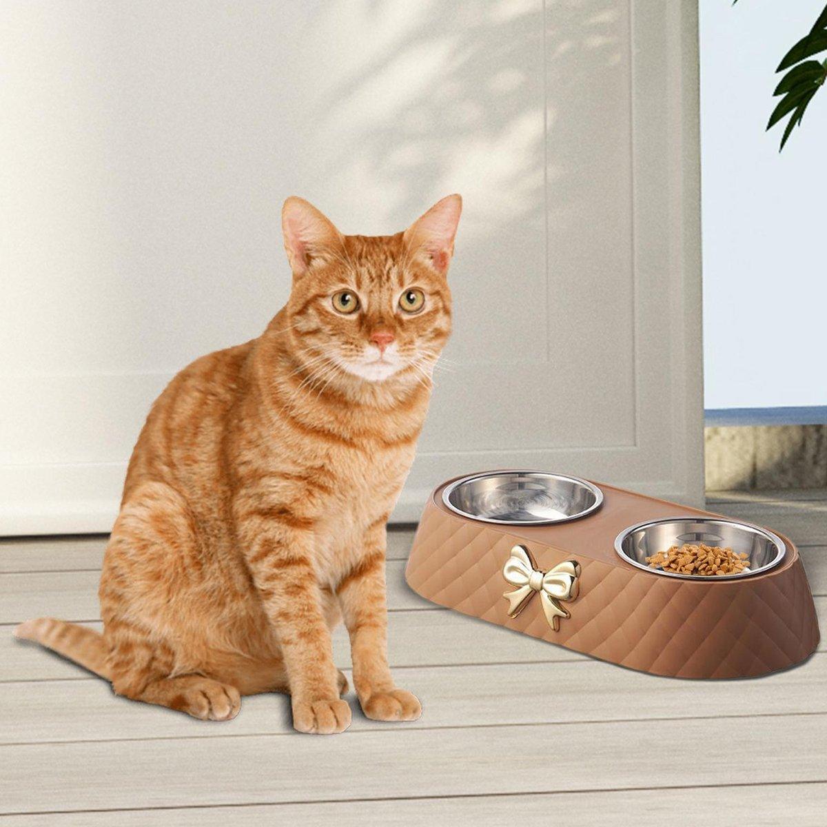 Stainless Steel Double Pet Bowl Non-Slip Anti-Knock Dog Cat Feeder