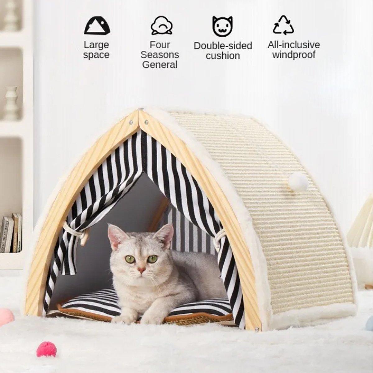 Foldable Cat House Tent Pet Villa Indoor Cat Shelter with Cushion Cat Litter Bed