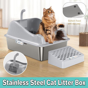 Stainless Steel Large Cat Litter Box Durable & Easy to Clean Design