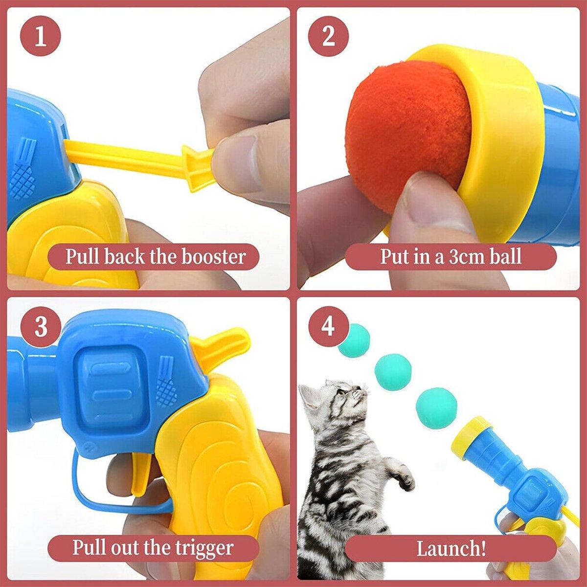 Cat Ball Gun Interactive Toy with 100pcs Colourful Stretch Plush Pom Pom Ball