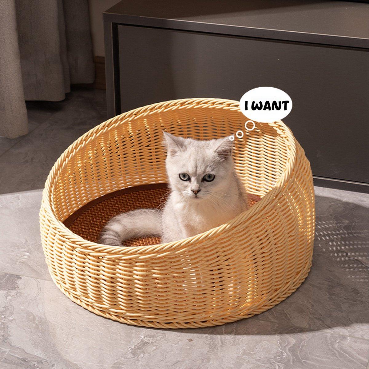 Rattan Cat Bed Open Cat House Summer Bed for Cats Pet Supplies