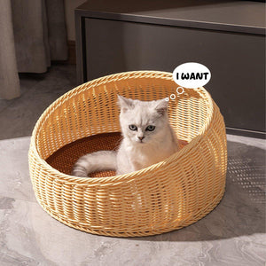 Rattan Cat Bed Open Cat House Summer Bed for Cats Pet Supplies