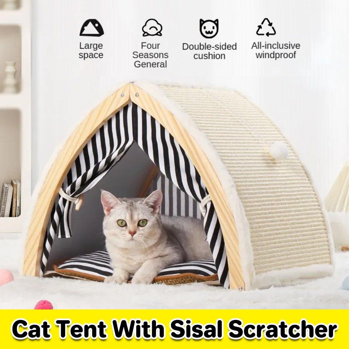 Foldable Cat House Tent Pet Villa Indoor Cat Shelter with Cushion Cat Litter Bed