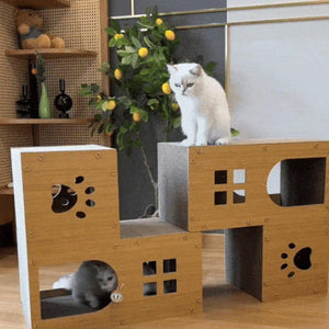 Multi-Function Cat Villa Double-Layer Cat House with Scratching Post