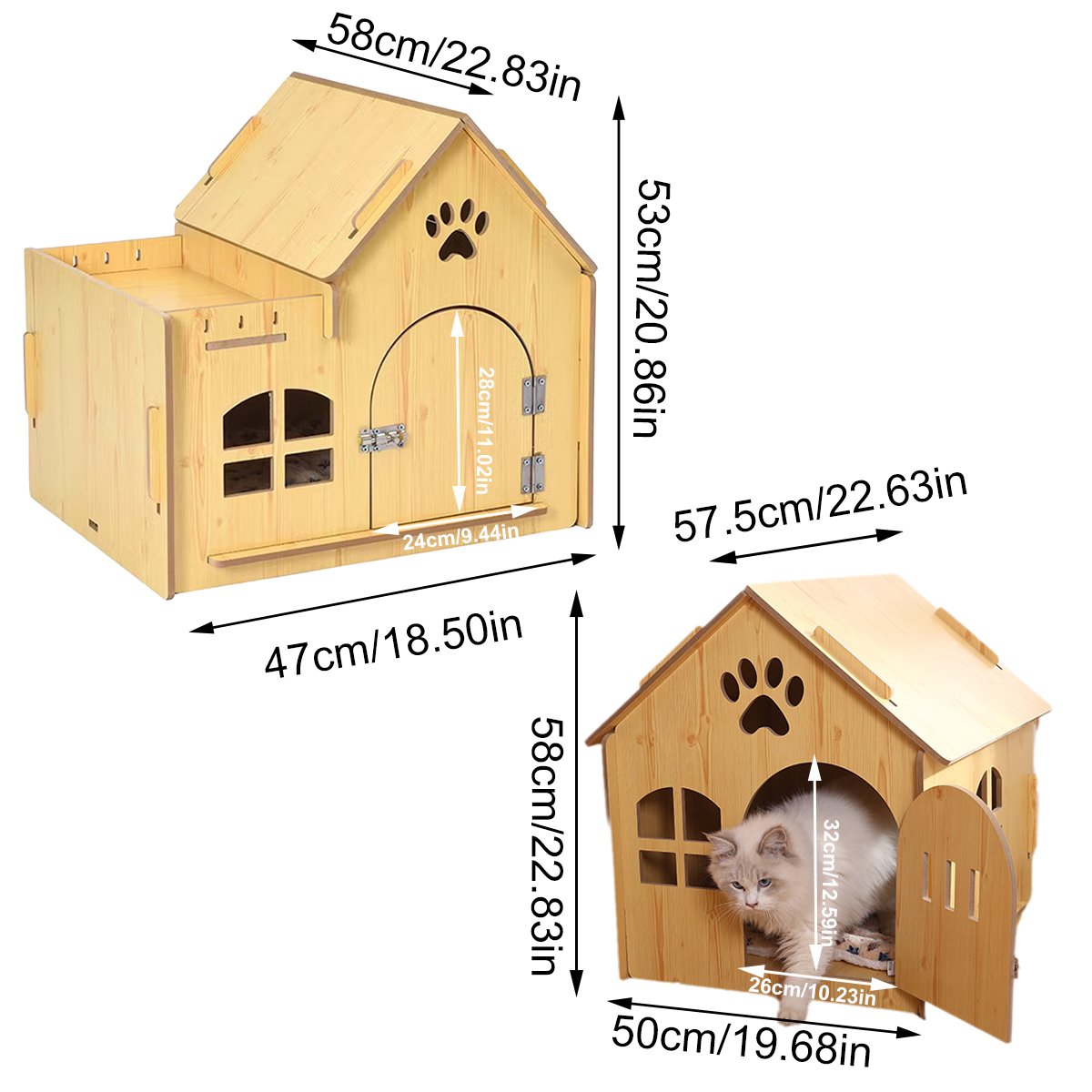 Outdoor Wooden Dog Cat House Villa Style Pet Shelter Weatherproof for Garden