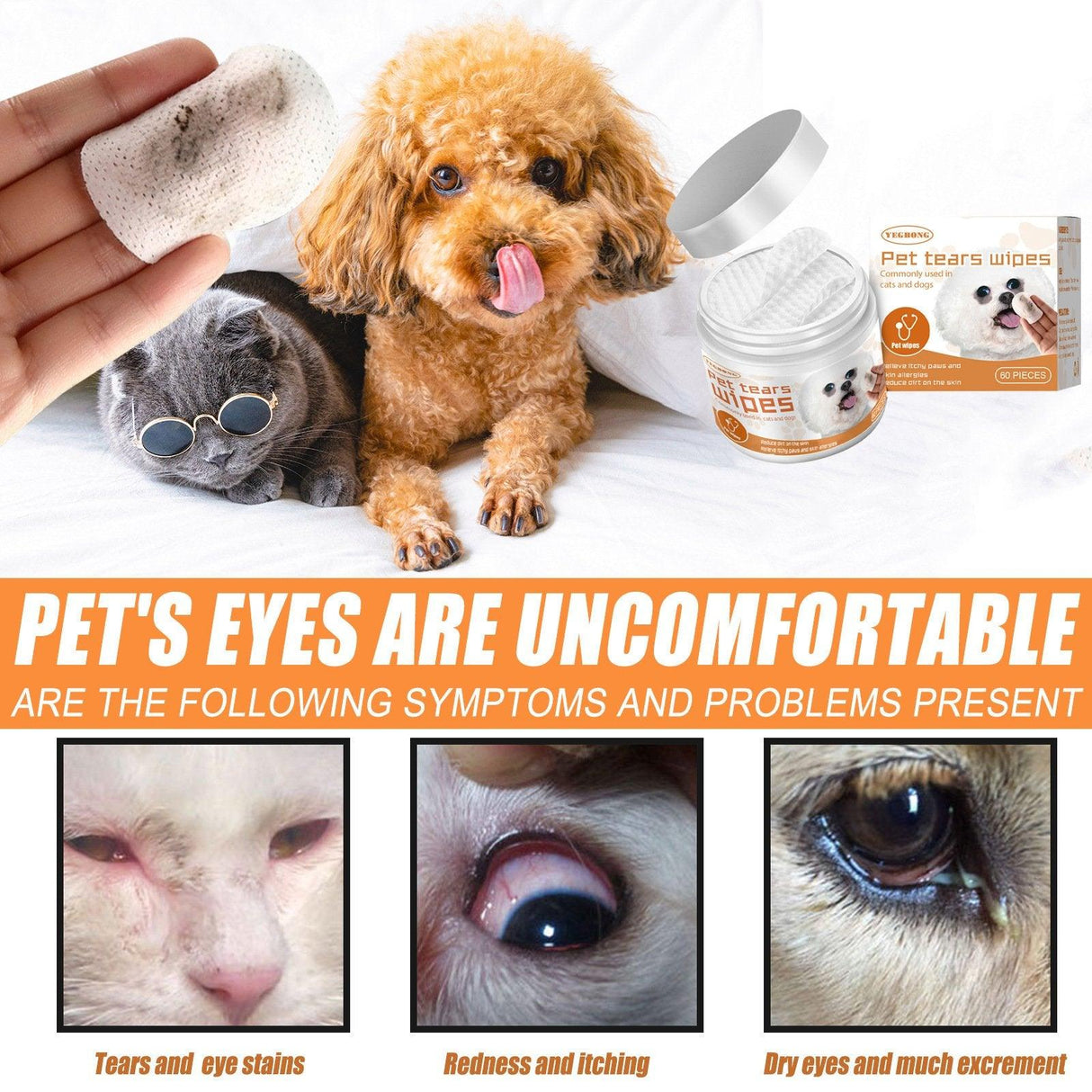 Pet Tear Stain Wipes Effective Cleaning for Dogs and Cats' Eyes