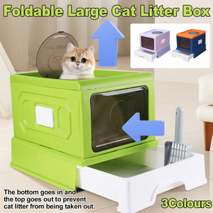 Foldable Enclosed Kitty Litter Box with Drawer for Cats