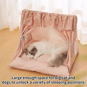 Semi-Closed Cat Tent Comfortable Pet Bed for Small Dogs & Medium Cats