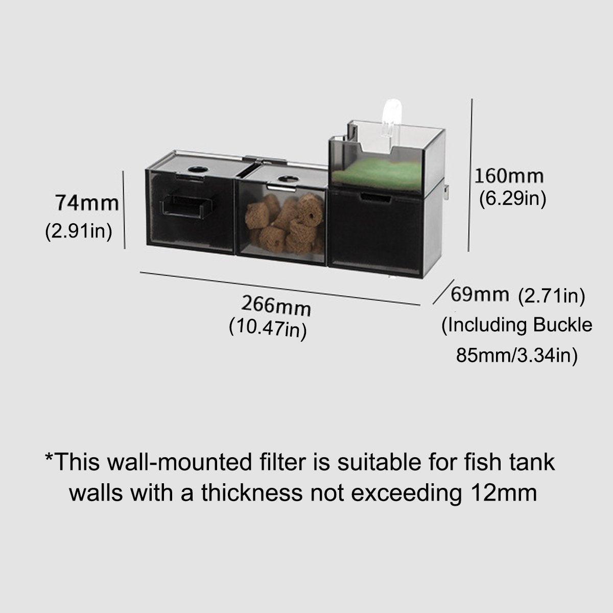 Fish Tank Filter Box 3in1 Oxygenating Wall Mount Built In Silent Water Purifier