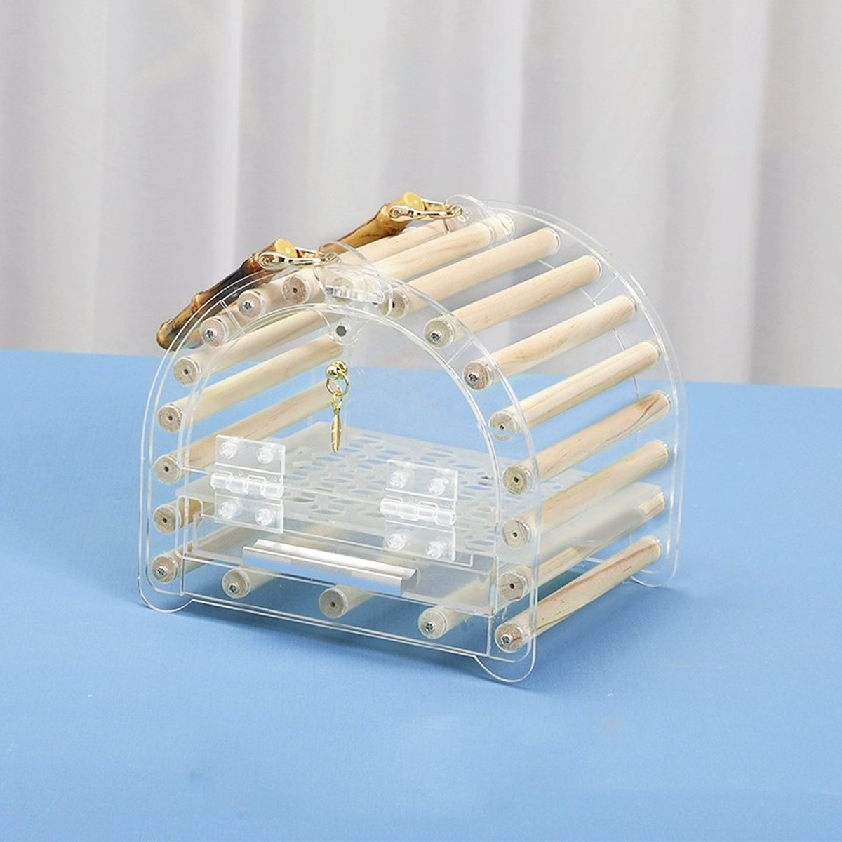 Lightweight Portable Acrylic Bird Cage with Bamboo Handle