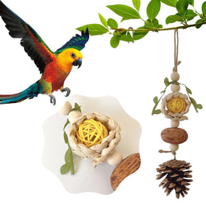 Parrot Chew Toys Bird Cage Accessories Hanging Pinecone Rattan Ball