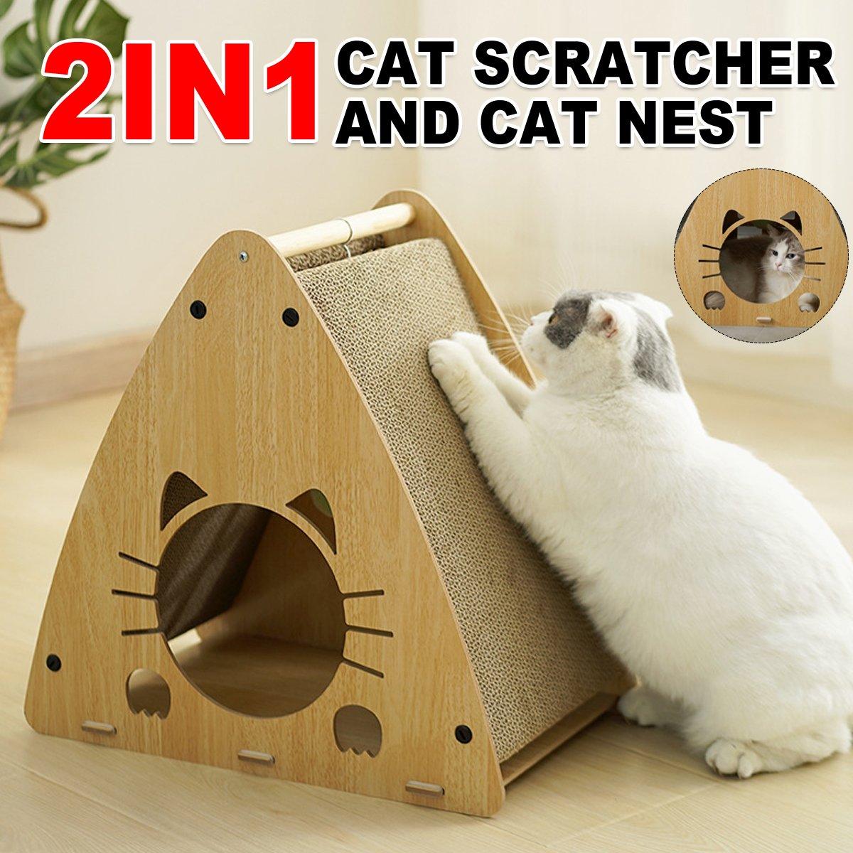 Wooden Triangle Cat Scratching Board Cat Nest 2in1 Claw Sharpening Cat Toys