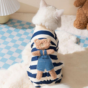 Cute Bear Striped Dog Coat Pet Outfit Cozy Pajamas for Pets