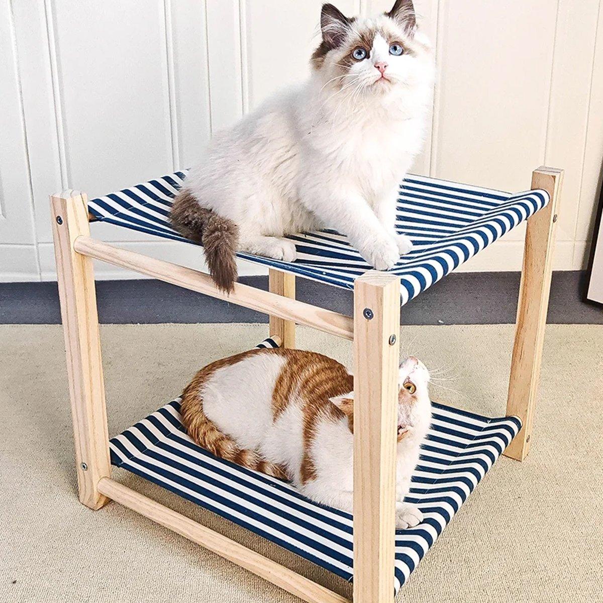 Solid Wood Dual-Layer Cat Hammock Cat Bed