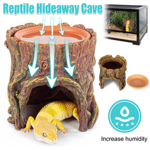 Reptile Hideaway Cave with Humidity Dish for Geckos & Small Reptiles