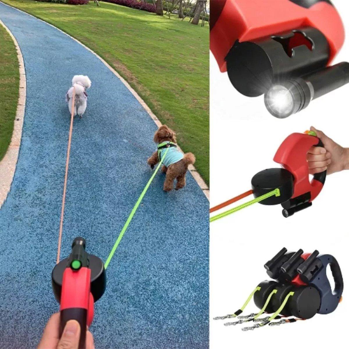 Dual Retractable Dog Leash with 360° Swivel and LED Flashlight