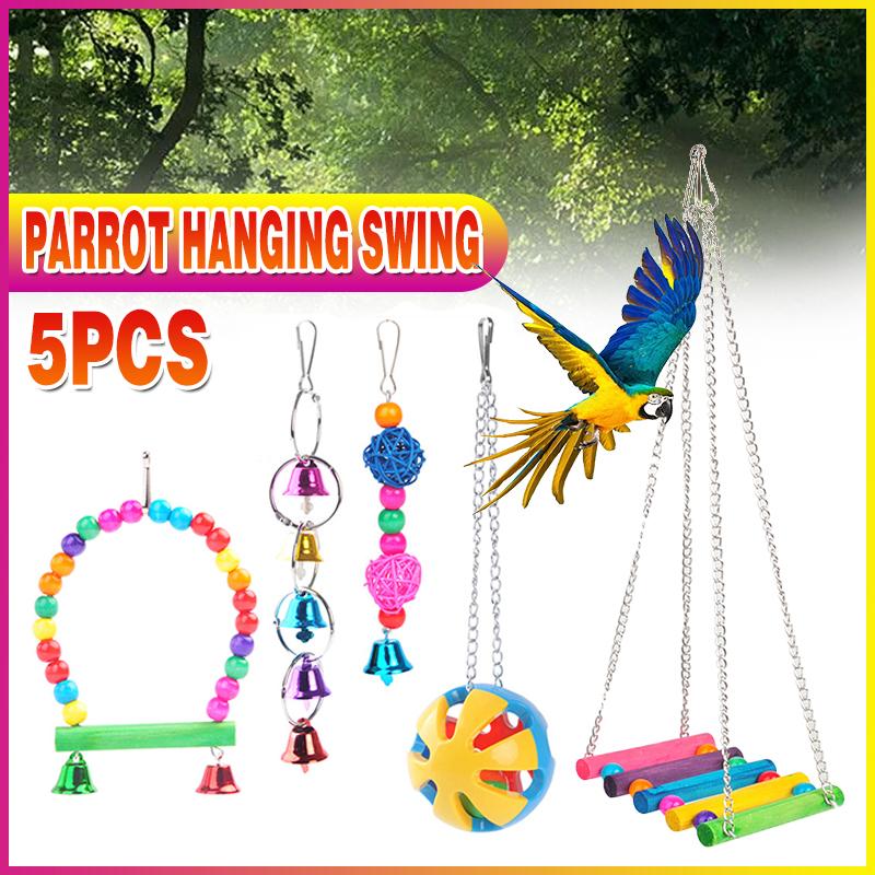 5PCS Parrot Hanging Swing Bird Toy Harness Cage Ladder Parakeet Cockatiel Budgie