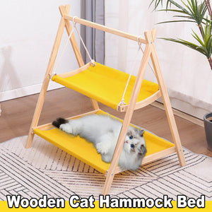 Wooden Double Layer Cat Hammock Bed Removable Washable Pet Swing Basket Nest