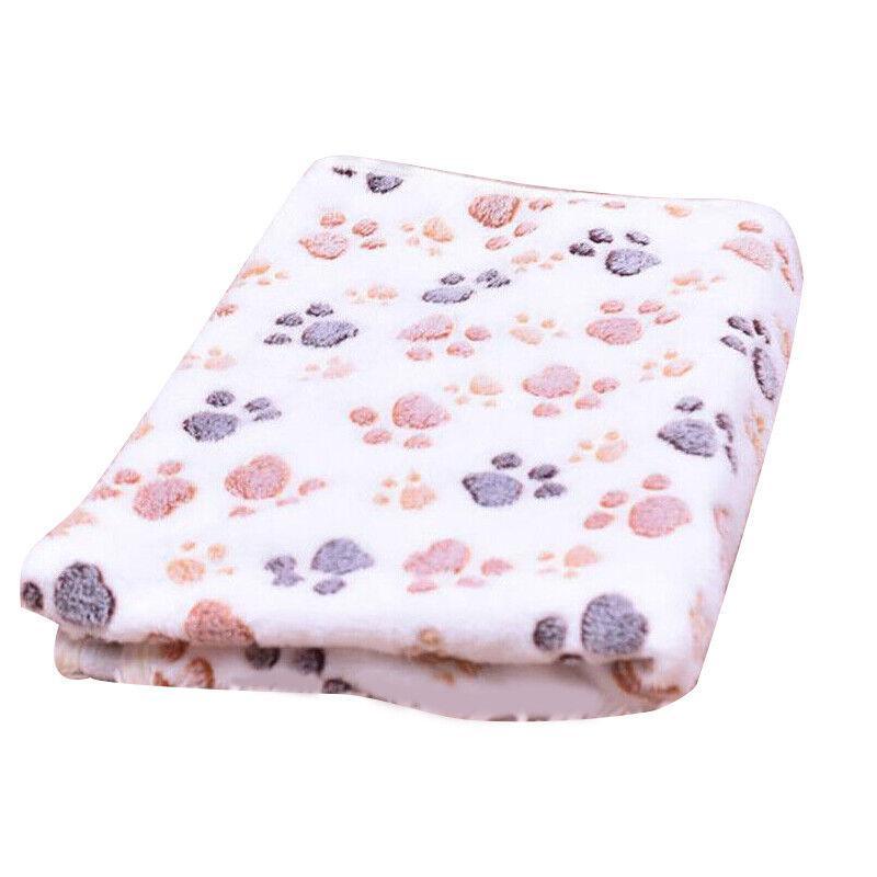 Soft Fleece Pet Blanket with Paw Print - Dog Cat Bed Cushion in S/M/L