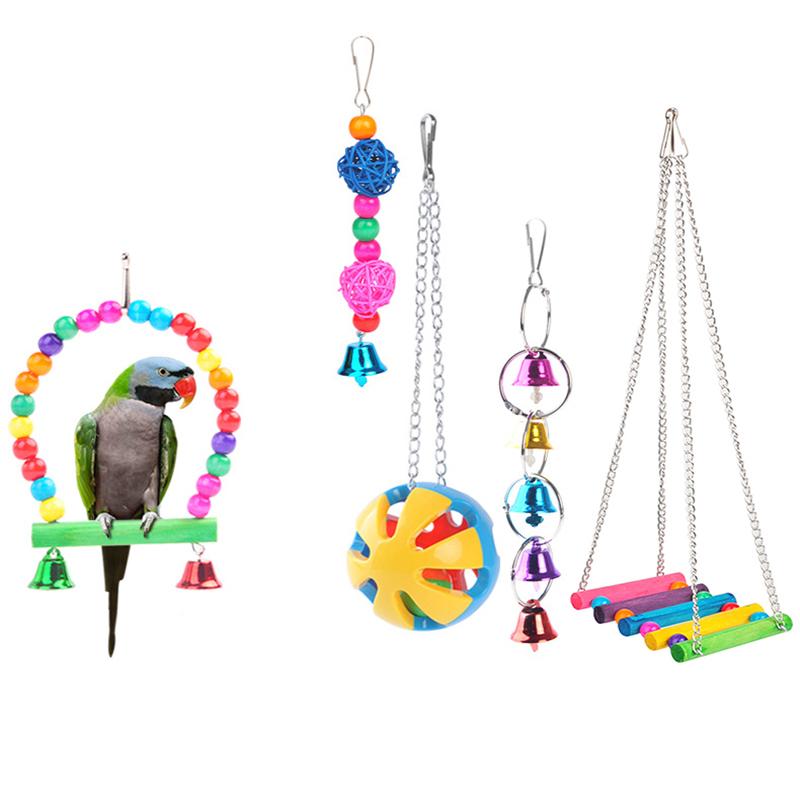 5PCS Parrot Hanging Swing Bird Toy Harness Cage Ladder Parakeet Cockatiel Budgie