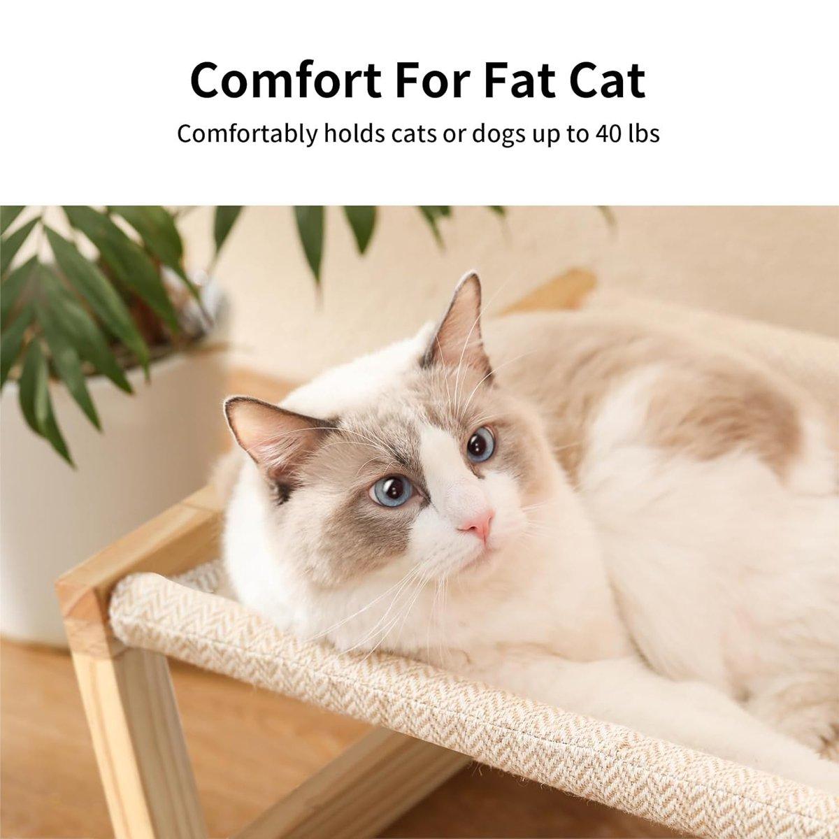 Wooden Cat Bed Elevated Cat Hammock with Breathable Linen Fabric