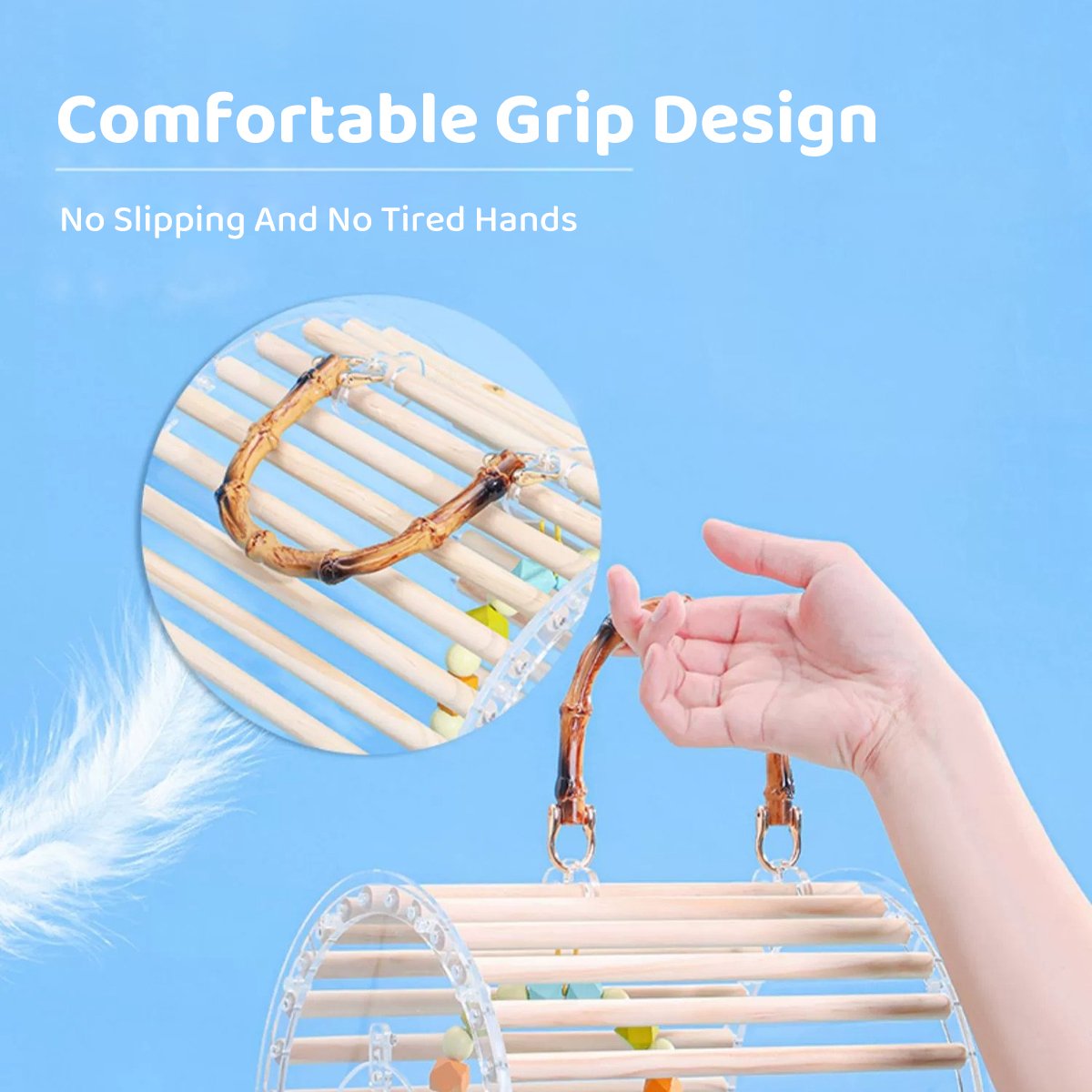 Lightweight Portable Acrylic Bird Cage with Bamboo Handle