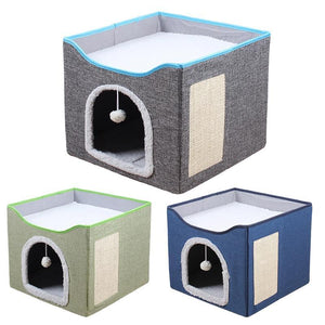 Foldable Cat Bed With Scratching Board 3 Colours