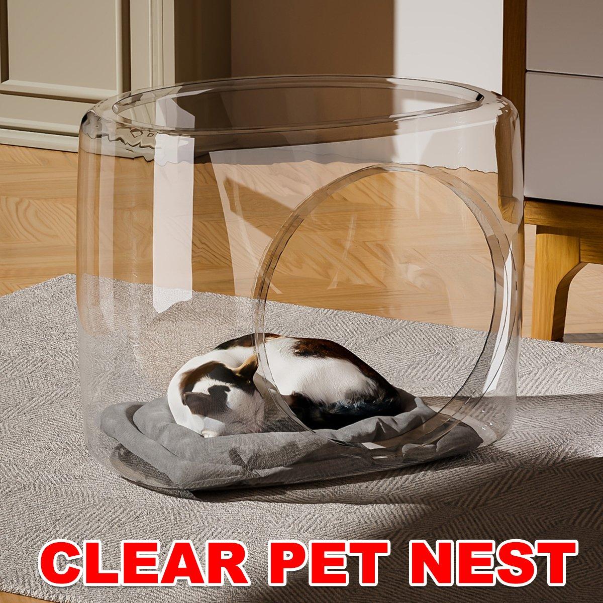 Clear Acrylic Pet Nest Semi-Enclosed Space Capsule Bed for Cats & Small Pets