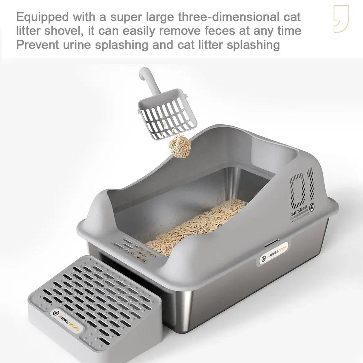 Stainless Steel Large Cat Litter Box Durable & Easy to Clean Design