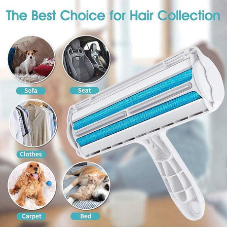 Pet hair remover roller for cleaning pet hair from furniture and carpets