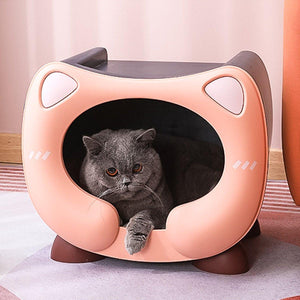 Semi-Enclosed Cat Bed Waterproof & Cozy Pet House for Cats Up to 7.5kg