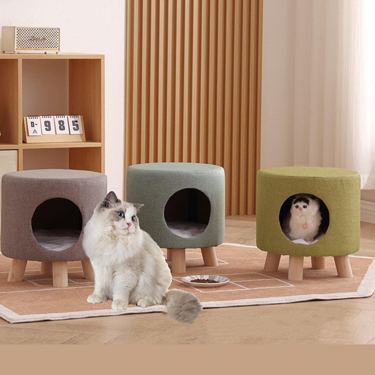 Wooden Cat Stool House Bench Pet Furniture Comfortable Cat Bed for Rest and Play