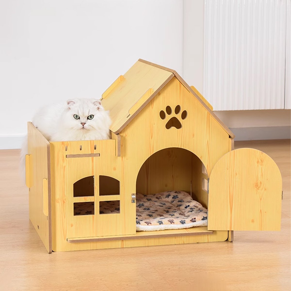 Outdoor Wooden Dog Cat House Villa Style Pet Shelter Weatherproof for Garden