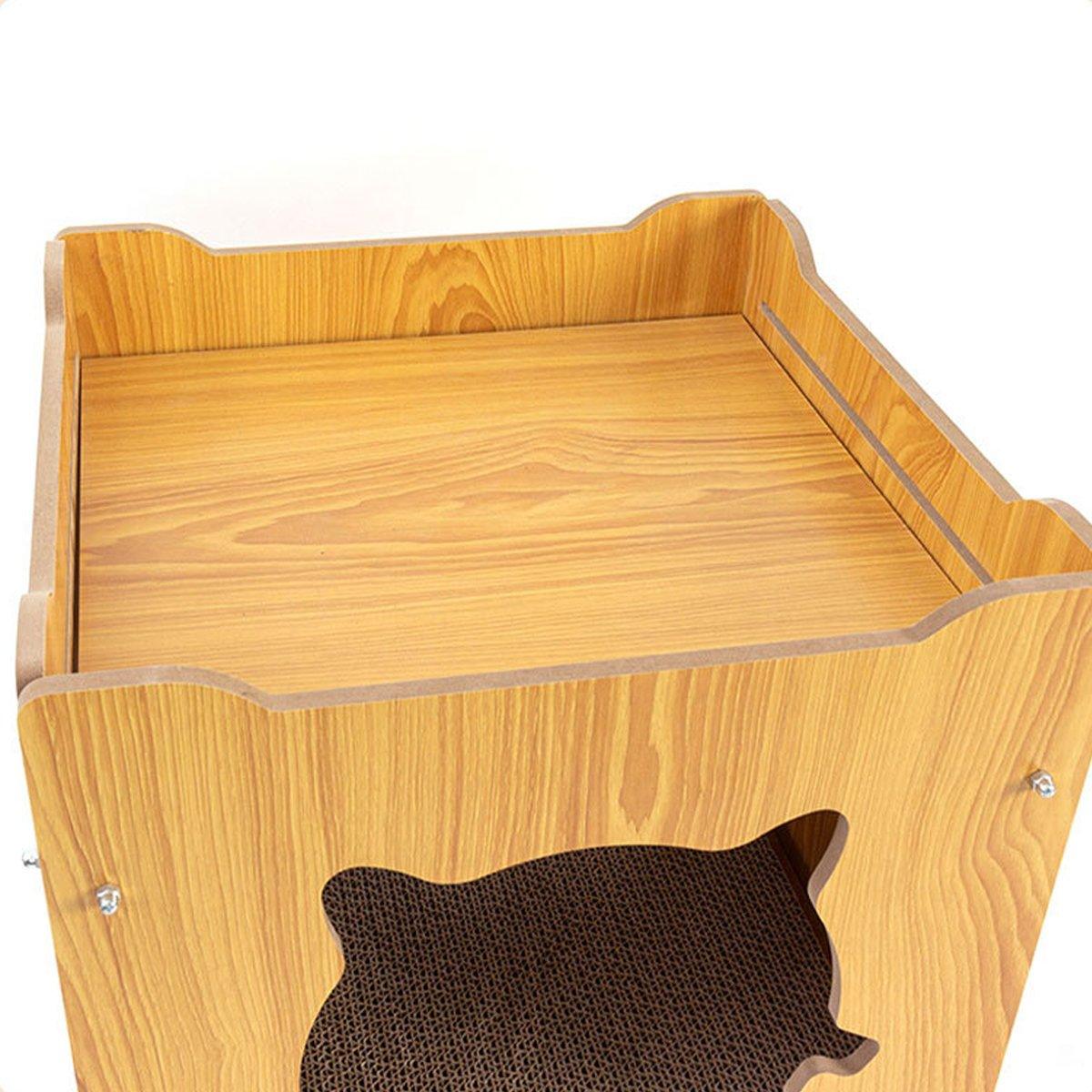 Eco-Friendly Cat Scratcher Lounge - Natural Wood & Corrugated Board