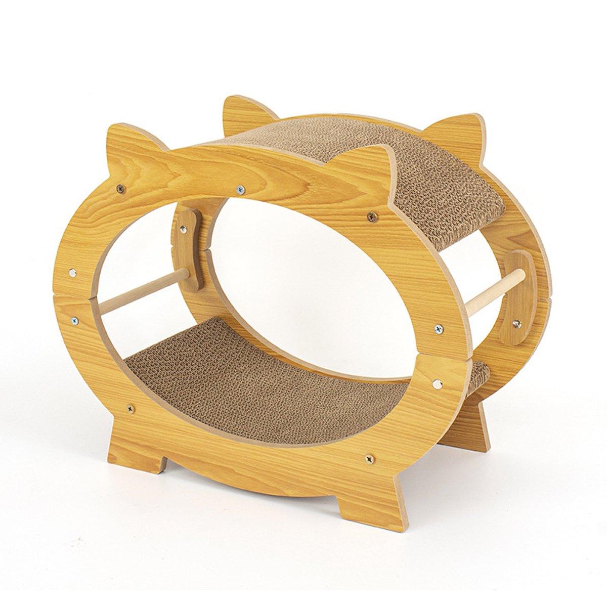 Eco-Friendly Cat Scratcher Lounge - Natural Wood & Corrugated Board