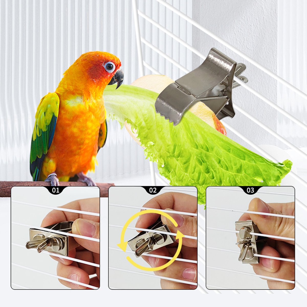 6X Fruit Pet Cage Accessories Bird Food Holders Clip Parrot Feeder Feeding Clamp