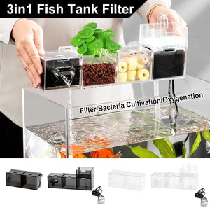 Fish Tank Filter Box 3in1 Oxygenating Wall Mount Built In Silent Water Purifier