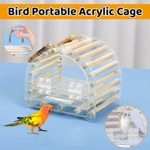 Lightweight Portable Acrylic Bird Cage with Bamboo Handle