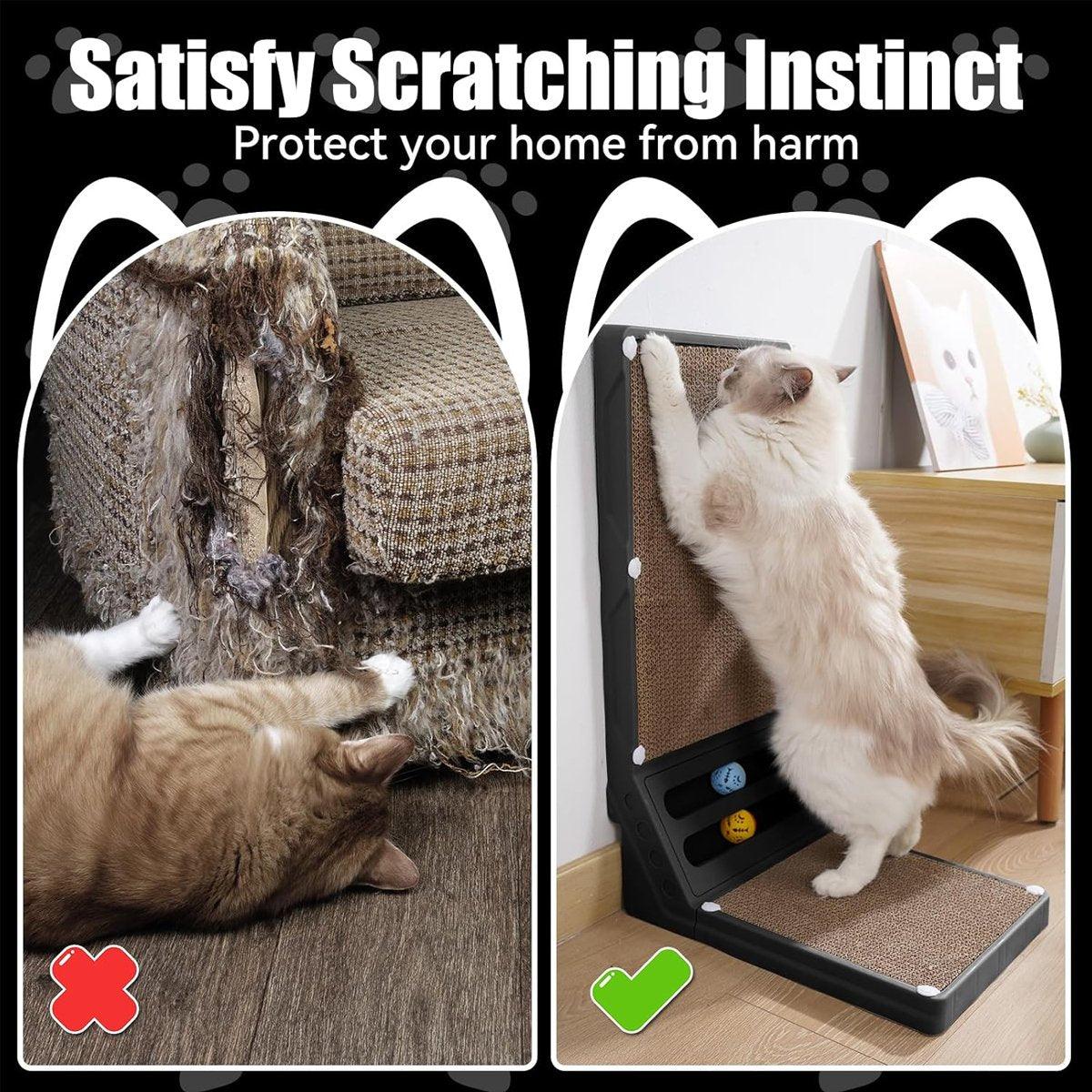 L-Shaped Cat Scratch Board Durable Scratcher with Ball Tracks