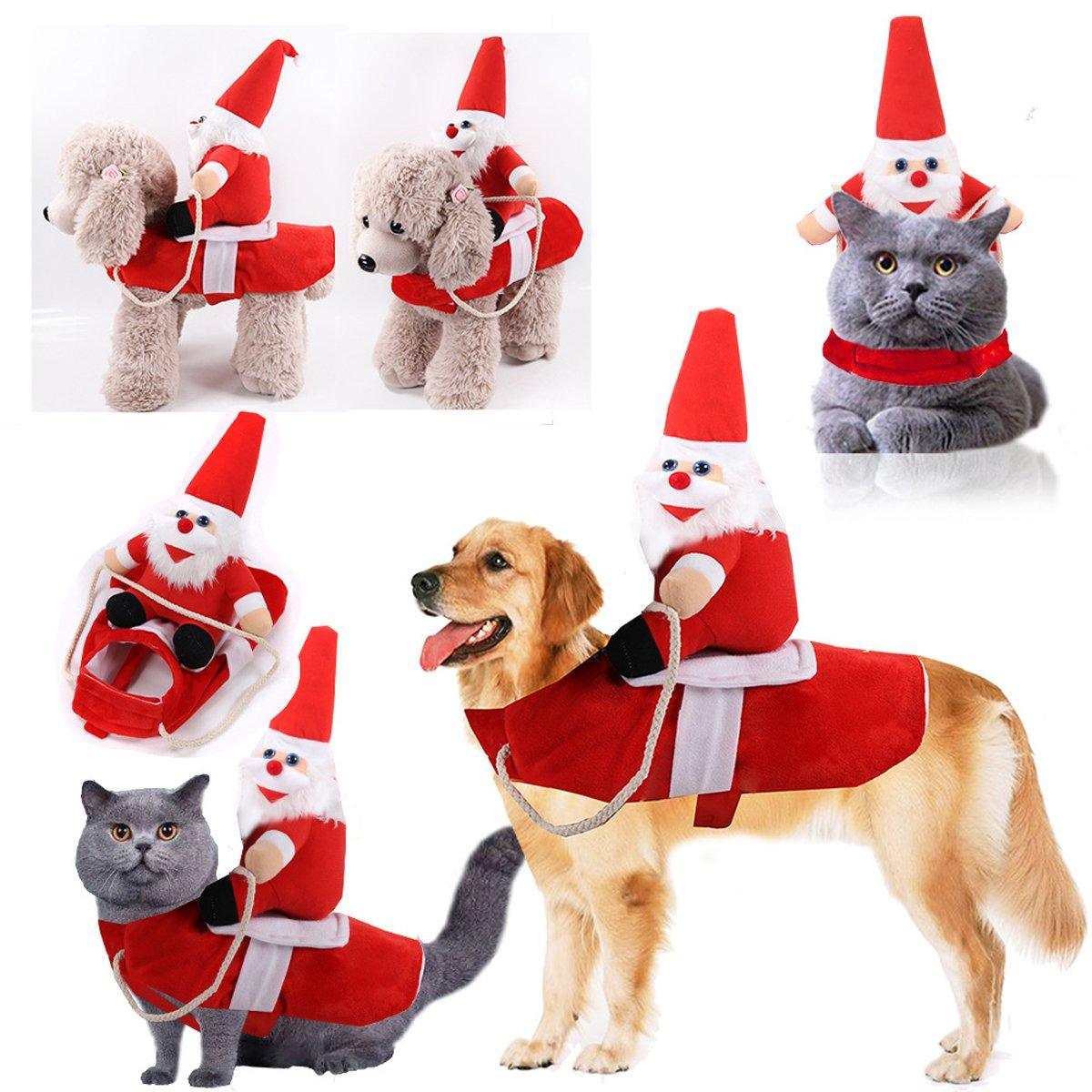 Santa Claus Pet Costume Dog Cat Funny Riding Suit Christmas Holiday Outfit Wear